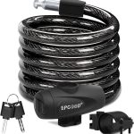 SPGOOD Antivol de vélo avec 2 clés, épaisseur 12 mm, longueur 120 cm(Noir) | Revêtement en PVC, étanche et antirouille, support fixant l'antivol au ...