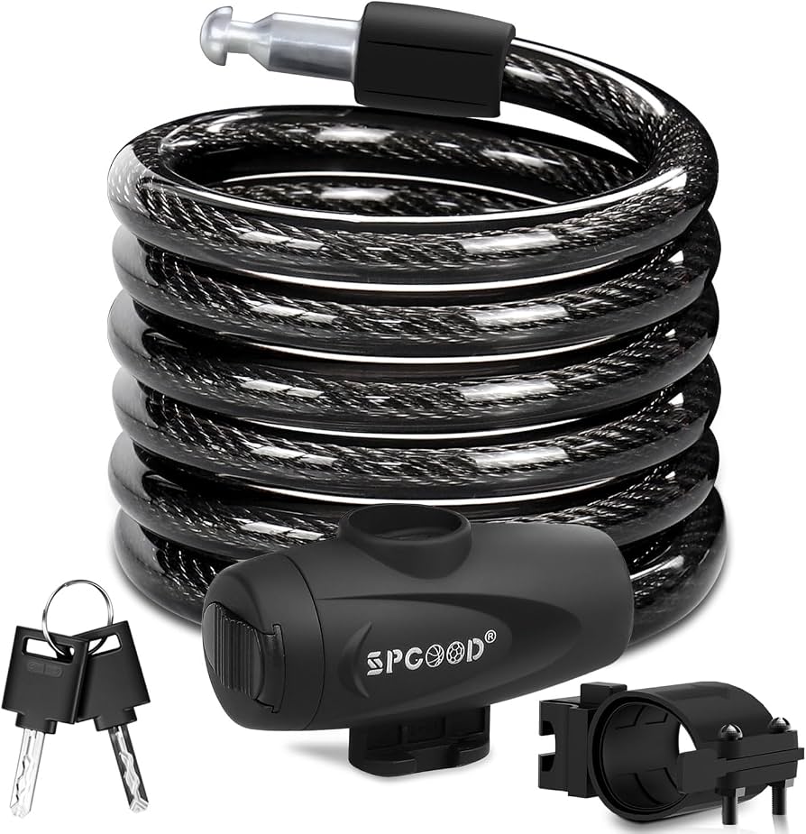 antivol-velo-761opw-1.jpg SPGOOD Antivol de vélo avec 2 clés, épaisseur 12 mm, longueur 120 cm(Noir) | Revêtement en PVC, étanche et antirouille, support fixant l'antivol au ... – Image 1