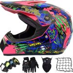 Casque Moto Cross Set, Casque BMX Enfant avec Gants/Lunettes/Masques/Filet de Casque, DOT Homologué Casque Motocross Intégral Enduro Dirt Bike ATV ...