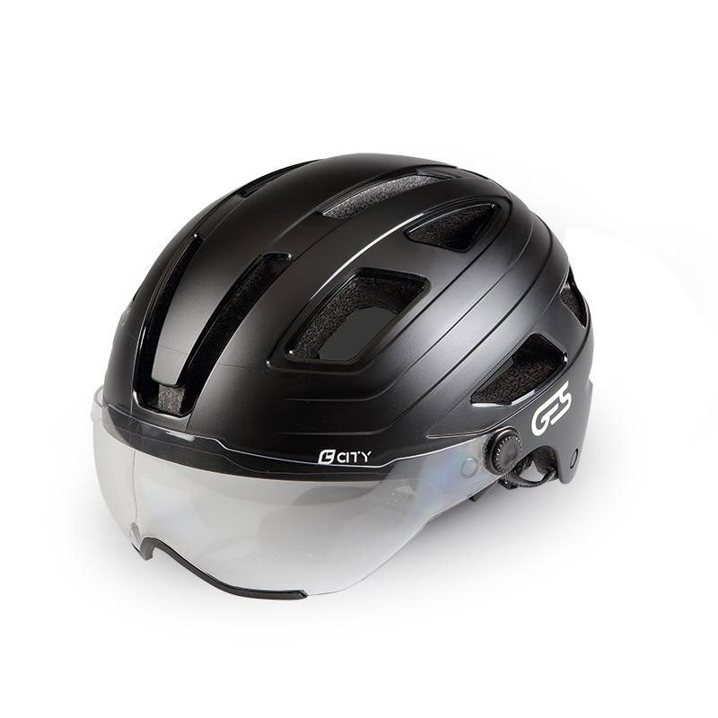 casque-velo-avec-visiere-563rfx-1.jpg Casque vélo City Noir Mat taille M (55 58 cm) – Avec visière, éclairage LED arrière et 15 ventilations – Image 1