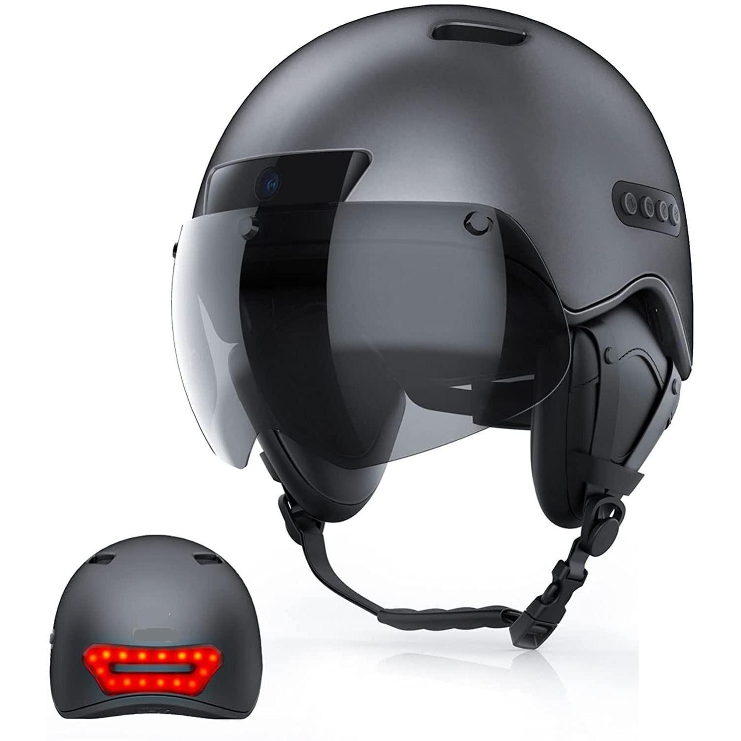 casque-velo-visiere-996mzs-1.jpg Casque Connecté Vélo & Trottinette : Caméra HD, Bluetooth, LED & Visière Anti buée Blanc – Image 1