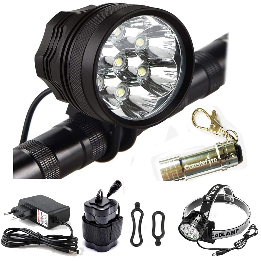 lampe-velo-537gzt-1.jpg Lumière Lampe Velo LED Puissantes, Eclairage VTT Phare Vélo Rechargeable Etanche Lampe Vélo 9000 LM(7 LED 3 Modes), Kit Eclairage Velo pour VTT VTC ... – Image 1