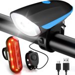 Lumiere Velo Avant et Arriere USB Rechargeable Lampe Velo LED Puissantes Eclairage Velo avec Buzzer Lumière Vélo Étanche IP65 Accessoires Velo pour