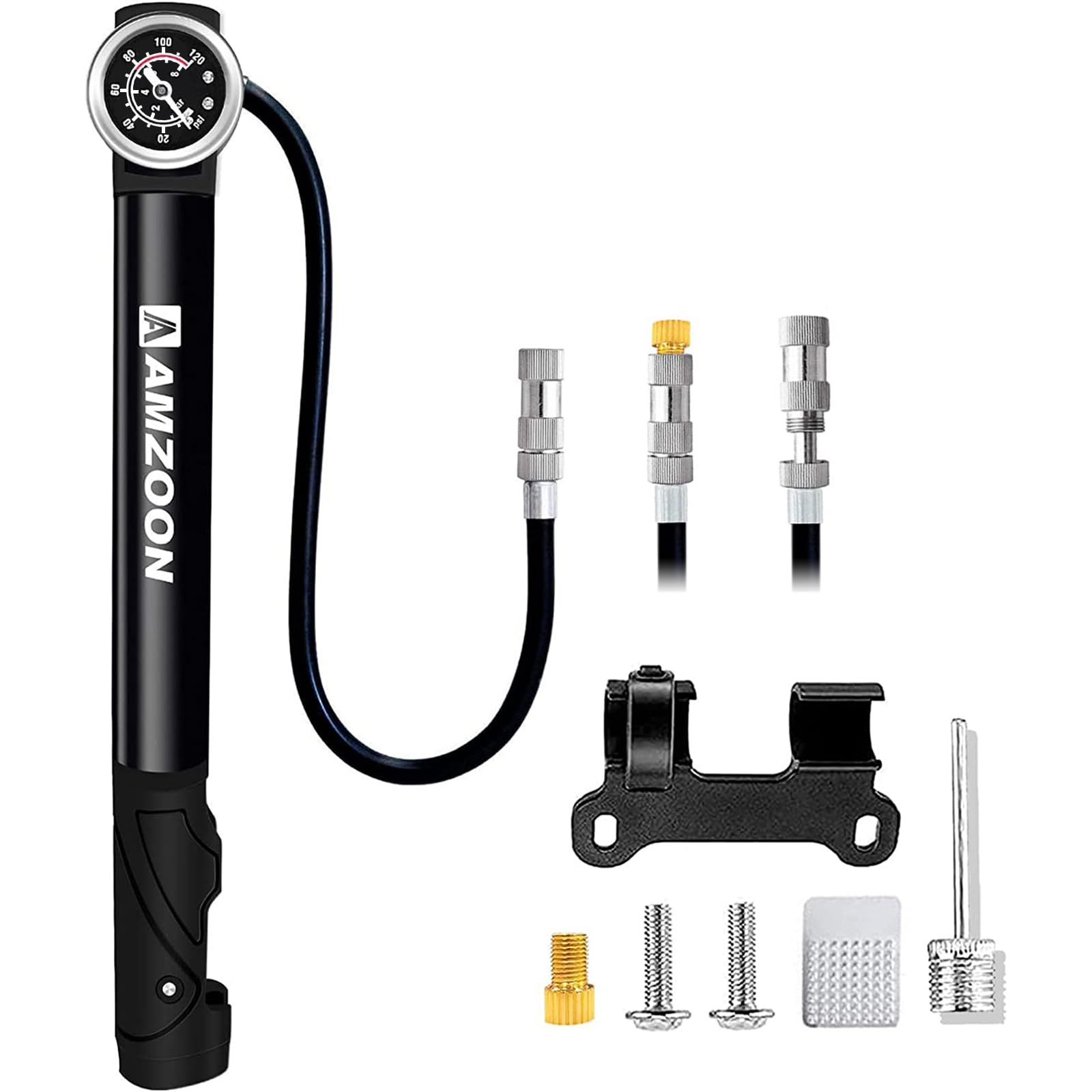 pompe-a-velo-021ufj-1.jpg Mini Pompe à Vélo avec Manomètre, 120 PSI | Double piston pour un gonflage haute pression plus rapide et facile, compacte et portable, valves ... – Image 1