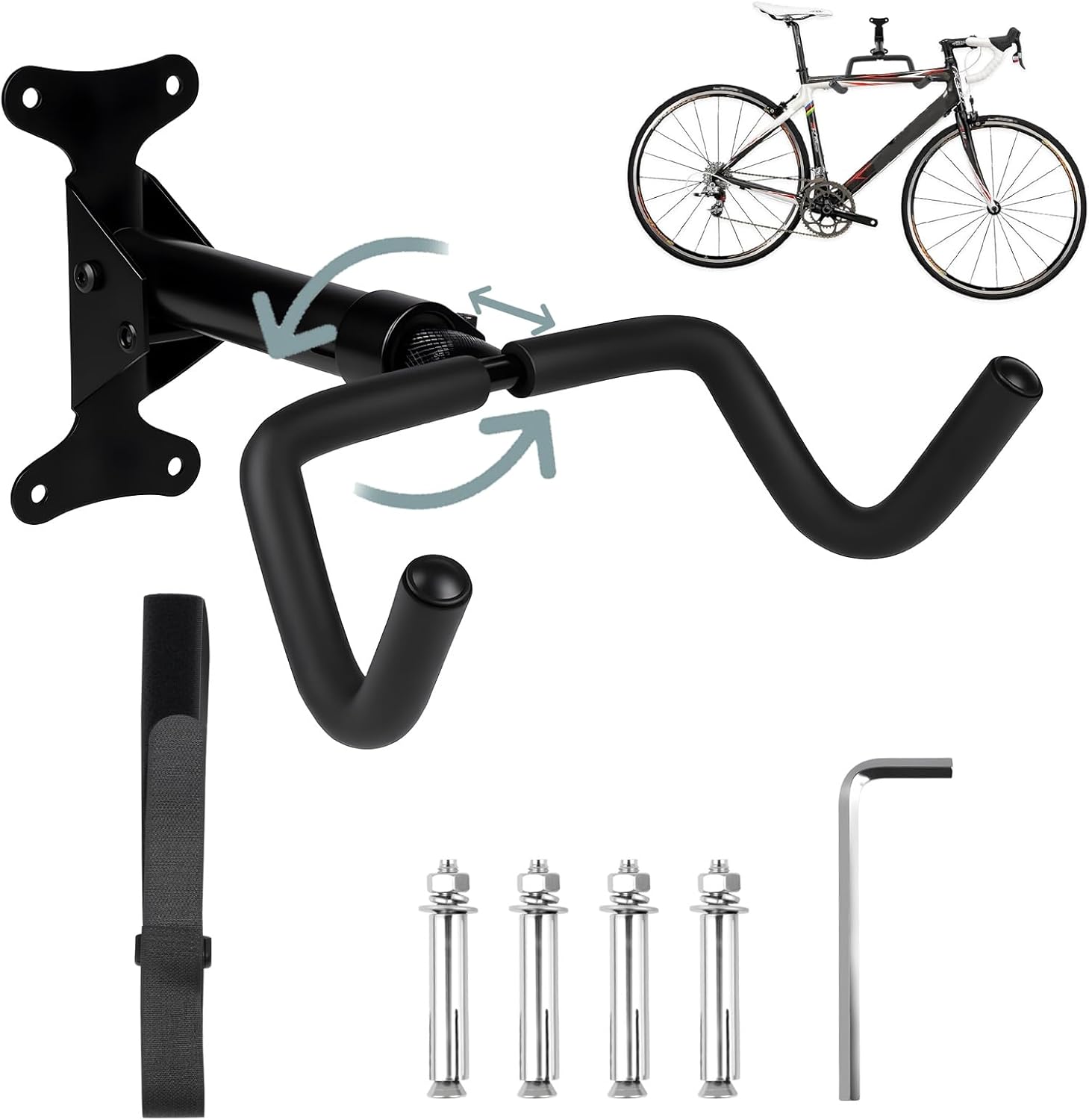 porte-velo-mural-661edo-1.jpg Support Vélo Mural Rotatif à 360°, Extensible et Pliable, Protection Mousse EVA pour Vélos de Course et Électriques – Image 1