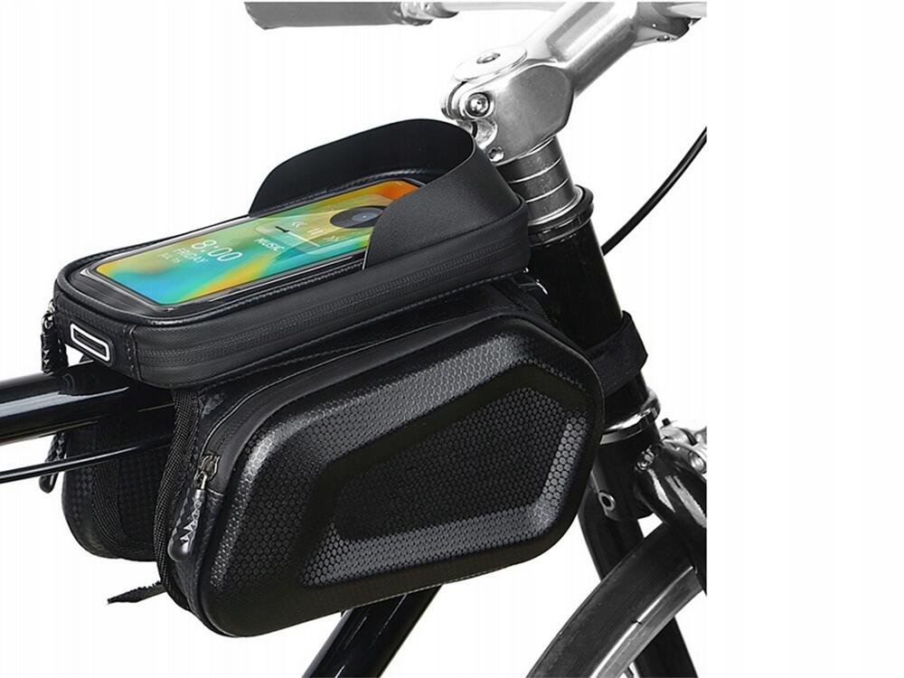 sacoche-guidon-velo-364sag.jpg Sacoche de Guidon avec Support Téléphone 1,5 Litre Sacoche de Vélo Noir – Image 1