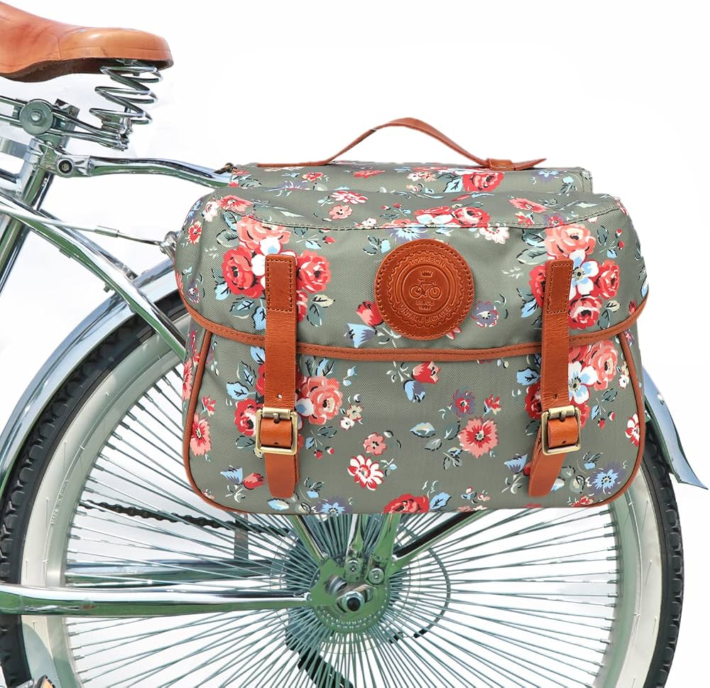 sacoche-velo-536voe-1.jpg Tourbon Sacoche arrière de vélo en Toile imperméable Double Sacoche de Rangement pour siège de vélo (Motif Fleur) : Amazon.fr: Sports et Loisirs – Image 1
