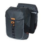 SACOCHE ARRIERE VELO DOUBLE BASIL MILES IMPERMEABLE 34L NOIR ORANGE POUR SYSTEME MIK SUR PORTE BAGAGE (34x16x43cm) NATHY CYCLE